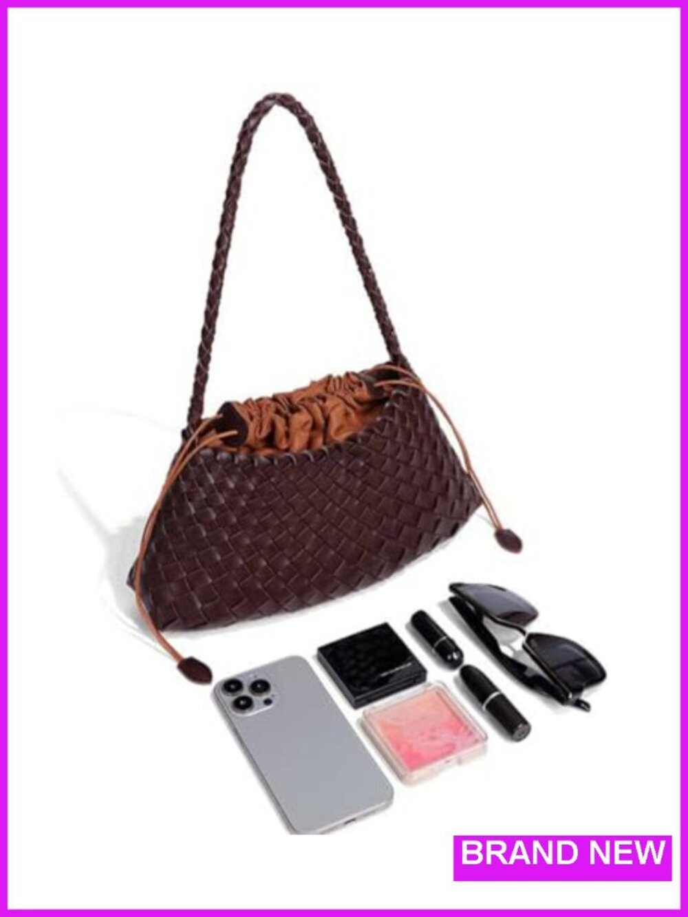 Suede Woven Hobo Bucket Purse Underarm Shoulder Bag Tote Handbag Clutch - Picture 4 of 6